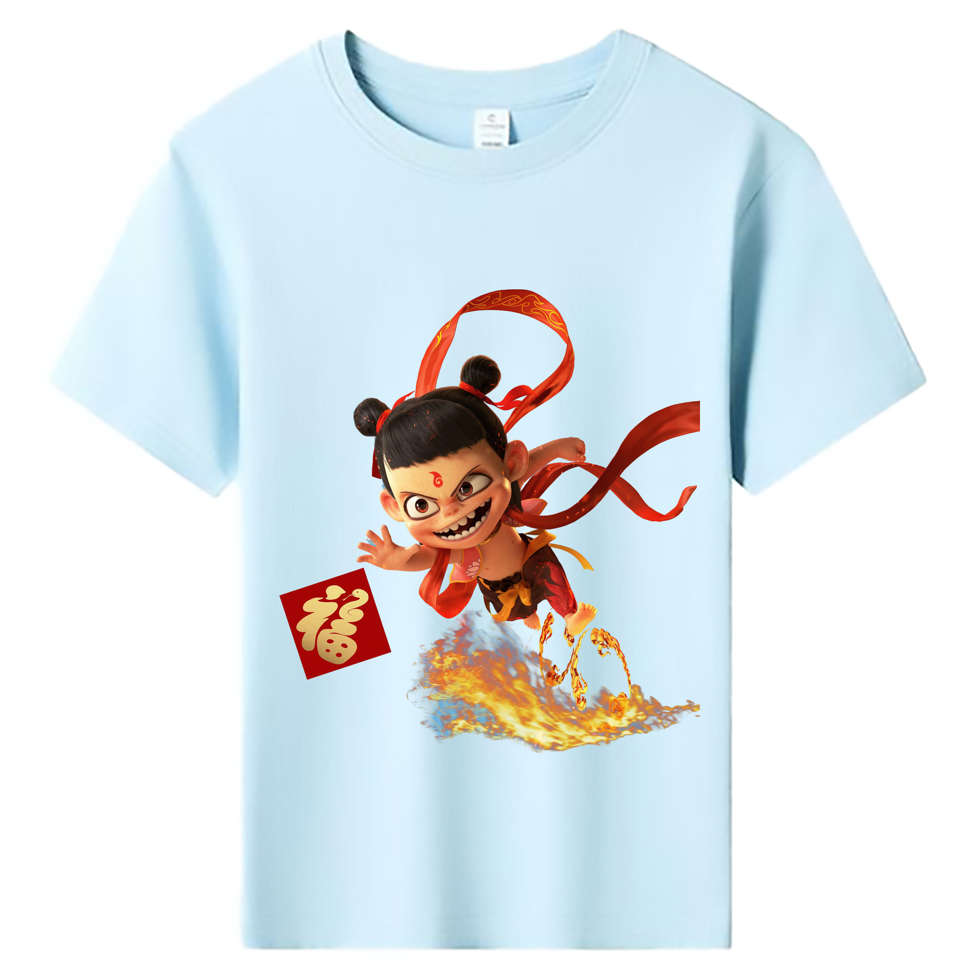 （画像用） Ne Zha 2 ナタ 魔童の大暴れ 綿100％キッズTシャツ（フロントプリント）